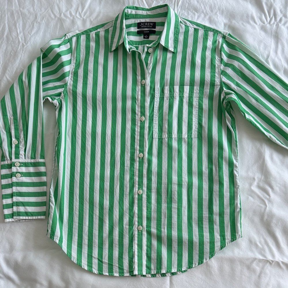J. Crew Organic Cotton Garçon Shirt in Green and White Stripes